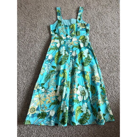 Talbots Linen Women's Sz 6 A-Line Midi Sundress Floral Blue - Picture 2 of 9